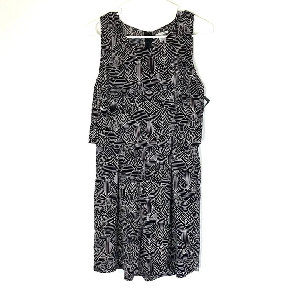 NEW Halogen Leaf Geo Print Tiered Black Light Pink Romper Size SP